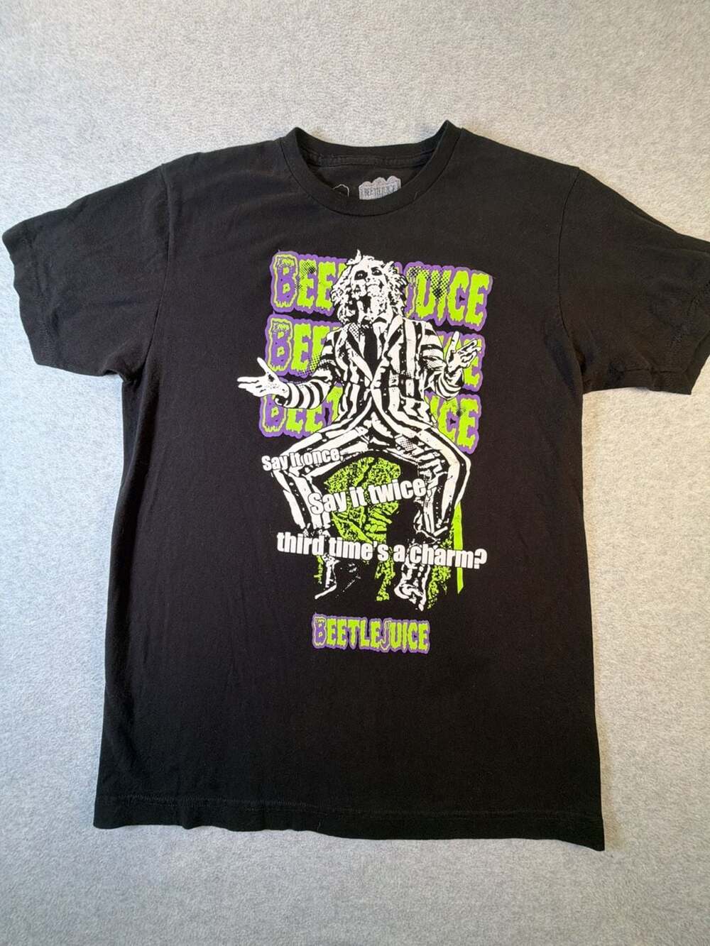 Beetlejuice Say It Once Say It Twice Graphic T-Shirt Black Medium